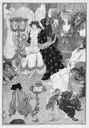 Kuvitus, luultavasti teoksesta The Battle of the Beaux and the Belles, noin 1896.